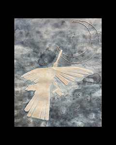 Image of Kylee Stone's watercolor and thread, The Condor.
